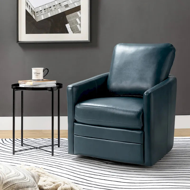 Terrance Transitional Swivel Faux Leather Barrel Accent Chair with Metal Base