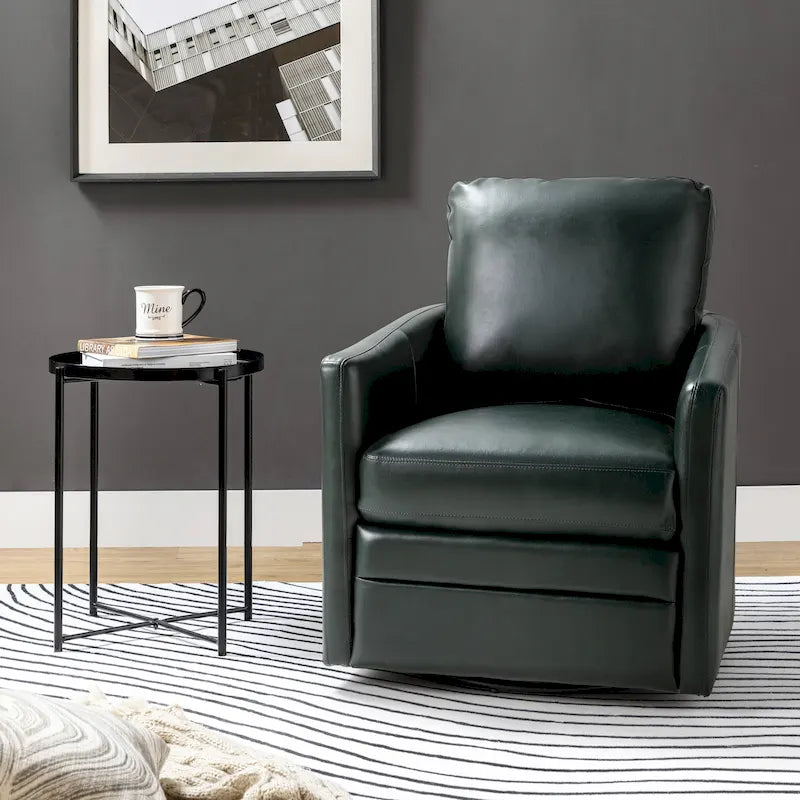 Terrance Transitional Swivel Faux Leather Barrel Accent Chair with Metal Base