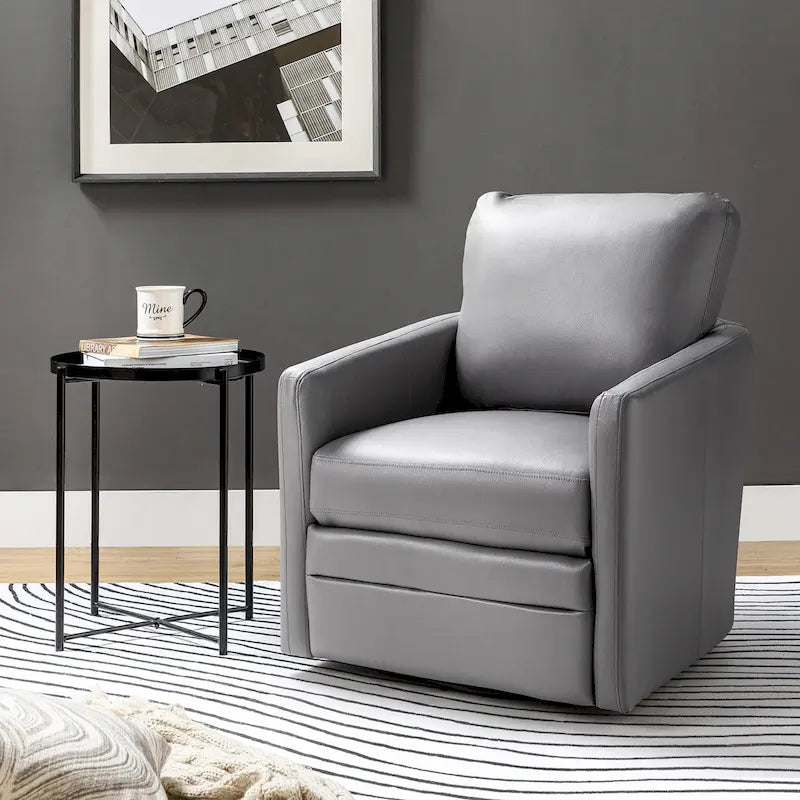 Terrance Transitional Swivel Faux Leather Barrel Accent Chair with Metal Base
