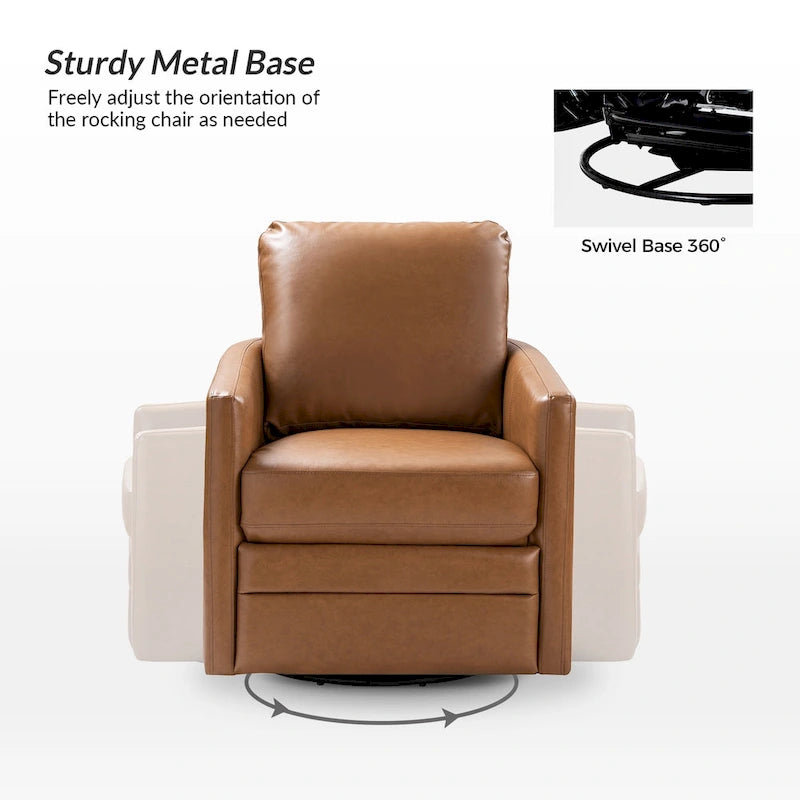 Terrance Transitional Swivel Faux Leather Barrel Accent Chair with Metal Base