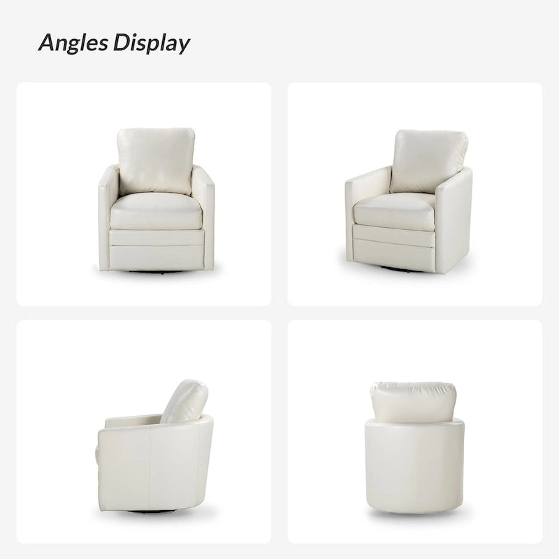 Terrance Transitional Swivel Faux Leather Barrel Accent Chair with Metal Base