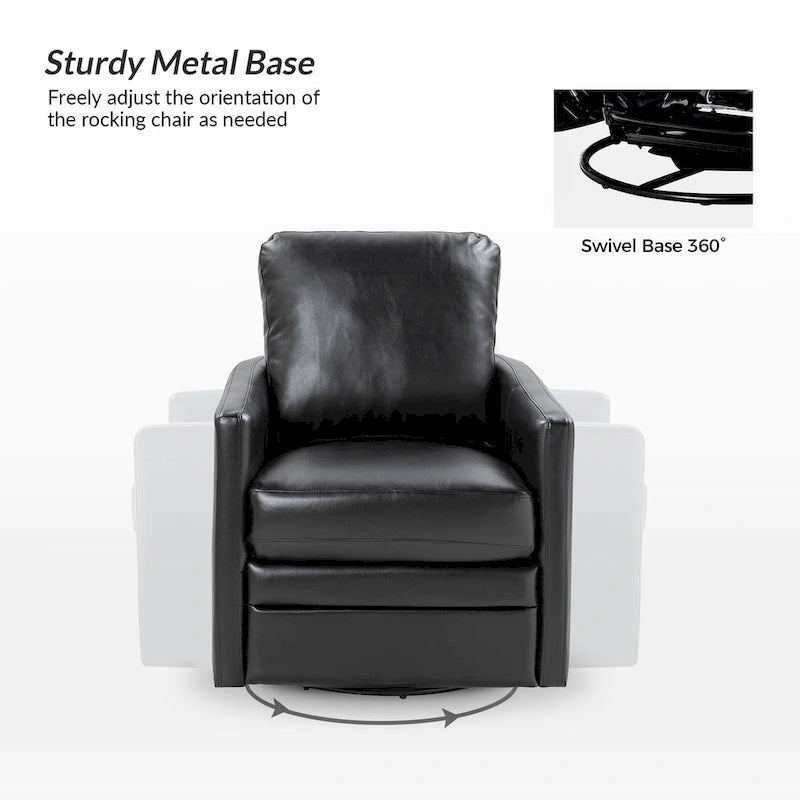 Terrance Transitional Swivel Faux Leather Barrel Accent Chair with Metal Base
