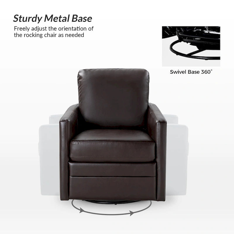 Terrance Transitional Swivel Faux Leather Barrel Accent Chair with Metal Base