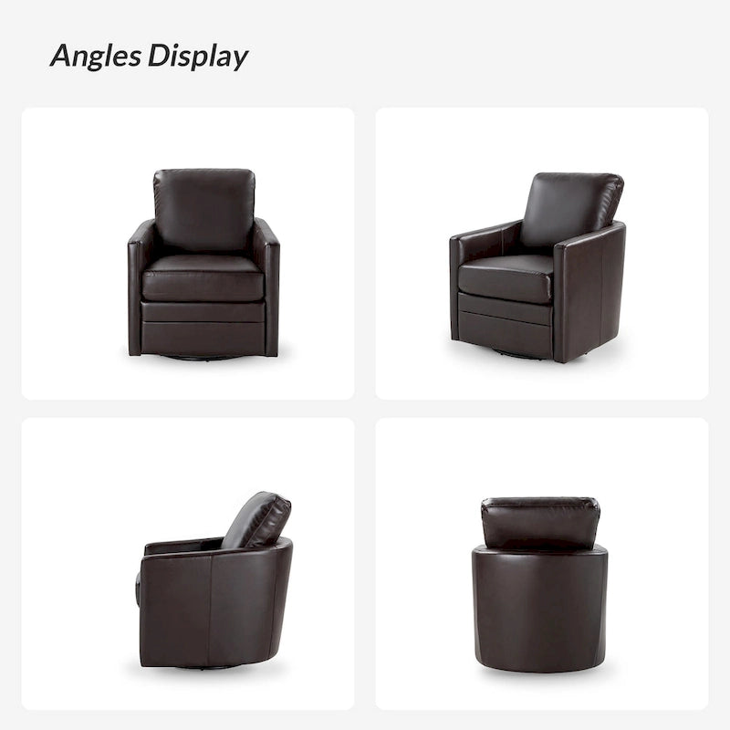 Terrance Transitional Swivel Faux Leather Barrel Accent Chair with Metal Base