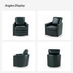 Terrance Transitional Swivel Faux Leather Barrel Accent Chair with Metal Base