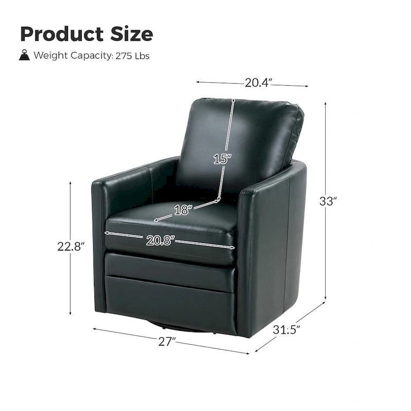 Terrance Transitional Swivel Faux Leather Barrel Accent Chair with Metal Base