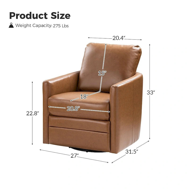 Terrance Transitional Swivel Faux Leather Barrel Accent Chair with Metal Base