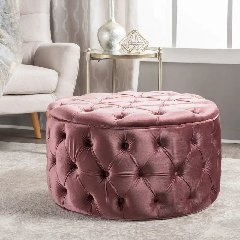 Zelfa Modern Glam Tufted Velvet Round Ottoman by Christopher Knight Home