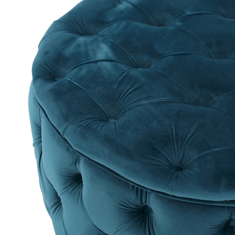 Zelfa Modern Glam Tufted Velvet Round Ottoman by Christopher Knight Home