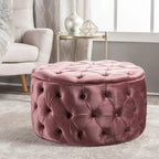 Zelfa Modern Glam Tufted Velvet Round Ottoman by Christopher Knight Home