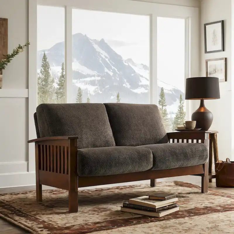 Sigulda Mission-Style Wood Loveseat