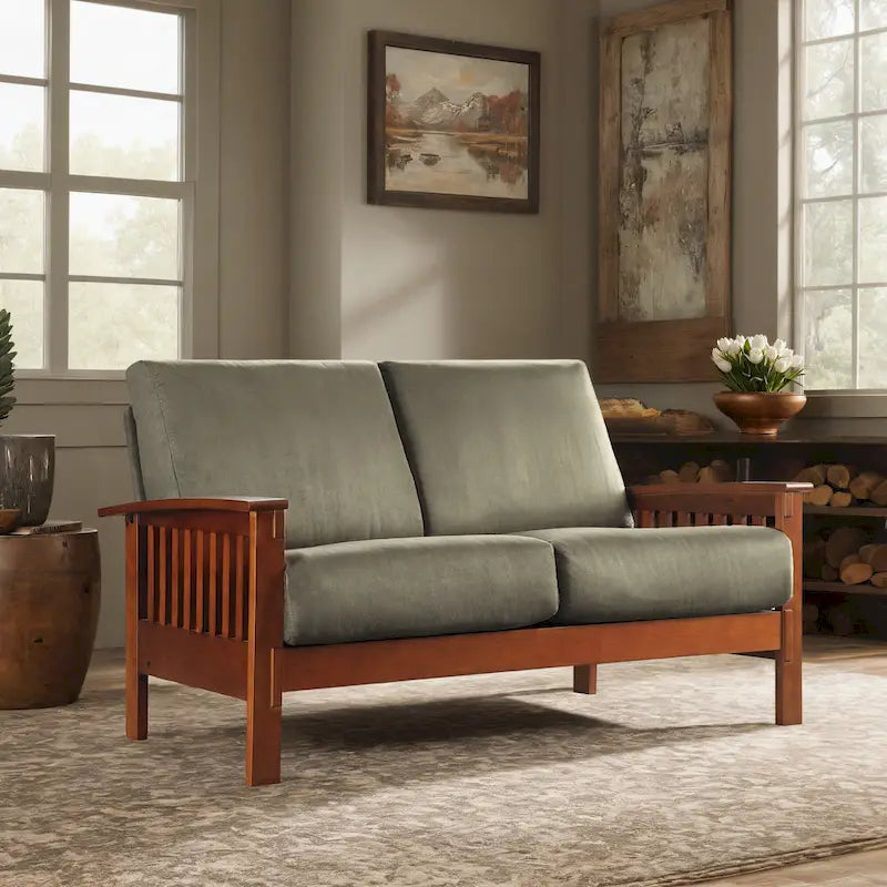 Sigulda Mission-Style Wood Loveseat