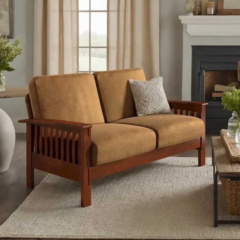 Sigulda Mission-Style Wood Loveseat