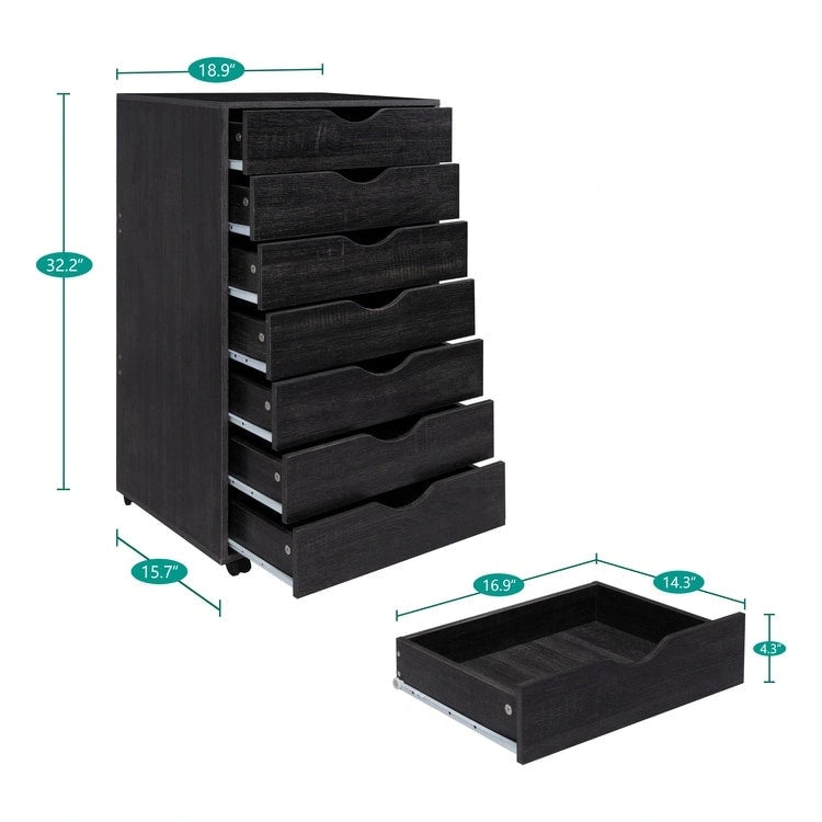 7-Drawer Office Storage Rolling File Cabinet , Mobile Desk Filing Drawer Unit with Swivel Casters, Craft Storage for Home,Office