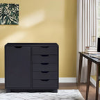 5-Drawer Wood Storage Dresser Cabinet with Wheels - Craft Organizer and Makeup Drawer Unit for Closet and Bedroom
