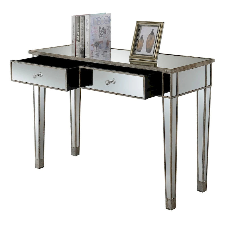 Convenience Concepts Gold Coast Mirrored 2 Drawer Desk/Console Table