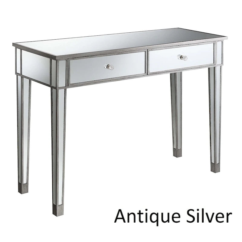 Convenience Concepts Gold Coast Mirrored 2 Drawer Desk/Console Table