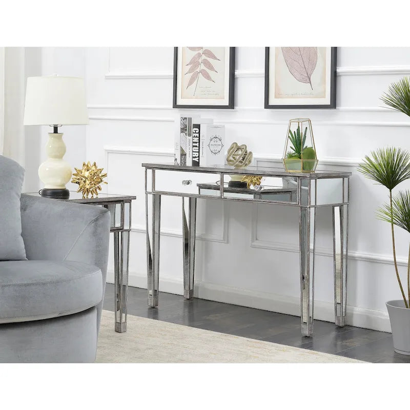 Convenience Concepts Gold Coast Mirrored 2 Drawer Desk/Console Table