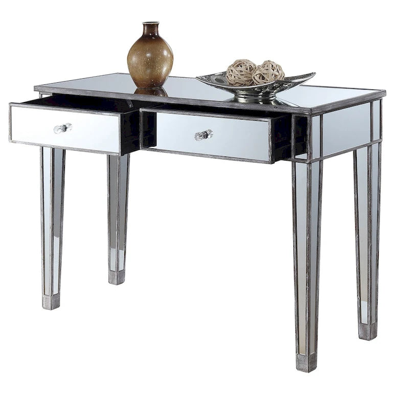 Convenience Concepts Gold Coast Mirrored 2 Drawer Desk/Console Table