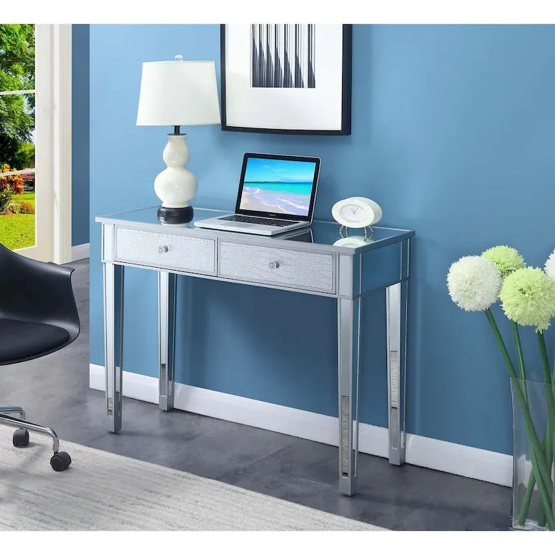 Convenience Concepts Gold Coast Mirrored 2 Drawer Desk/Console Table