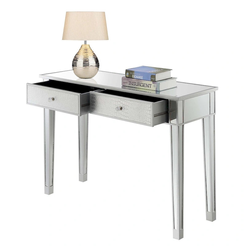 Convenience Concepts Gold Coast Mirrored 2 Drawer Desk/Console Table