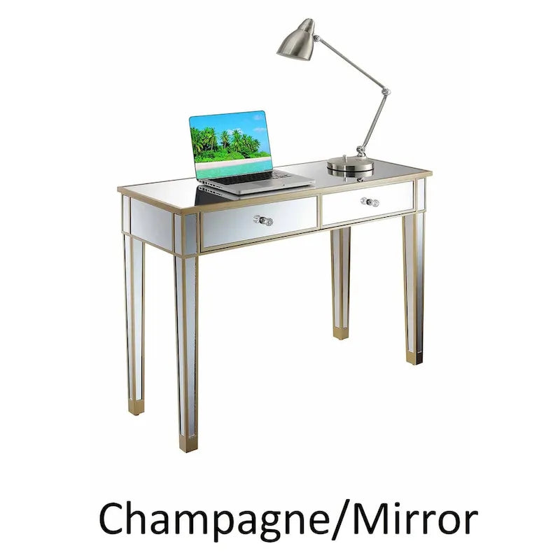 Convenience Concepts Gold Coast Mirrored 2 Drawer Desk/Console Table
