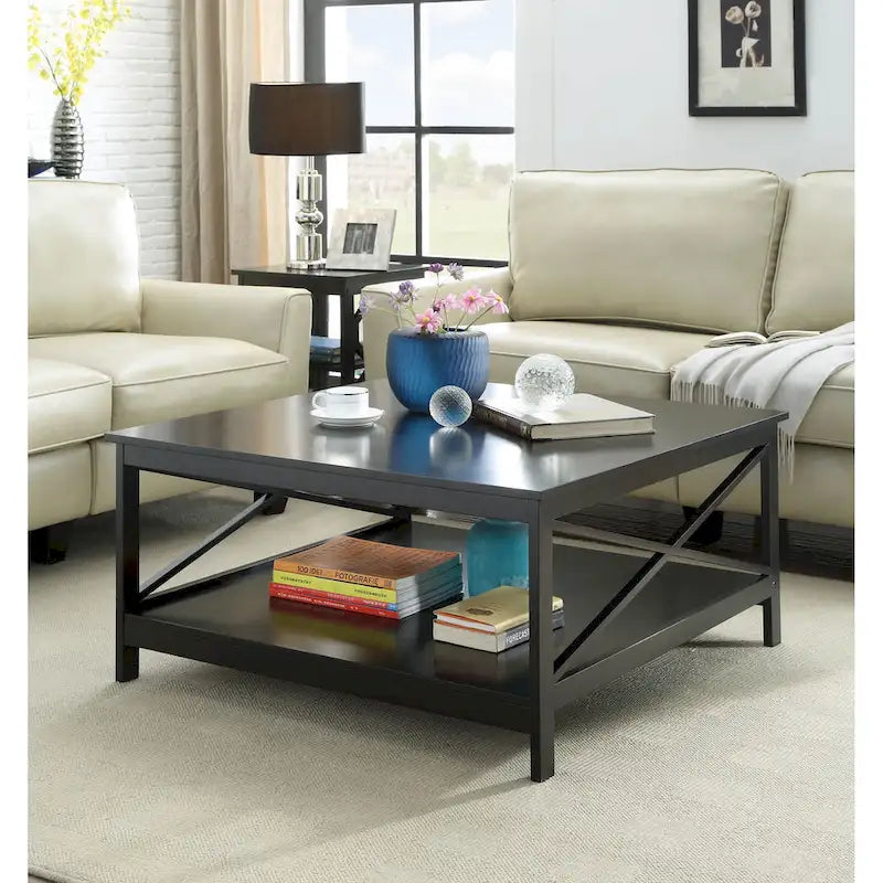 Convenience Concepts Oxford 36 Square Coffee Table with Shelf