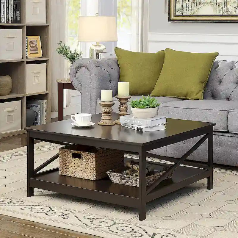 Convenience Concepts Oxford 36 Square Coffee Table with Shelf