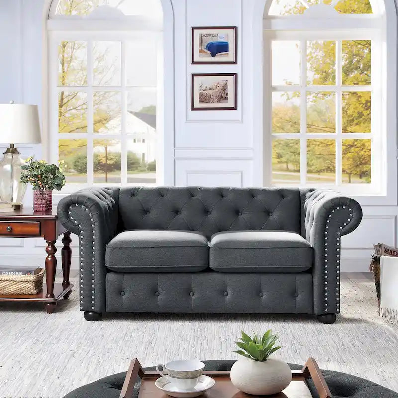 Corvus Aleksis Tufted Chesterfield Loveseat Sofa