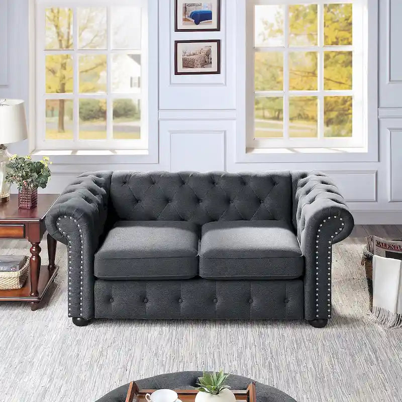 Corvus Aleksis Tufted Chesterfield Loveseat Sofa