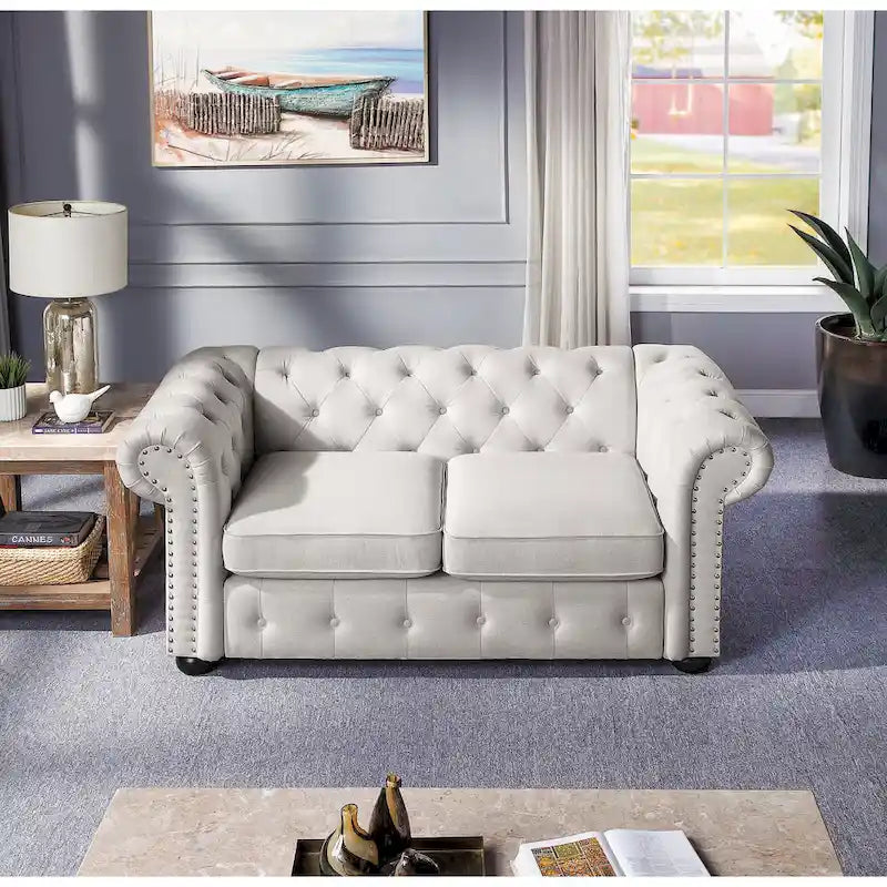 Corvus Aleksis Tufted Chesterfield Loveseat Sofa