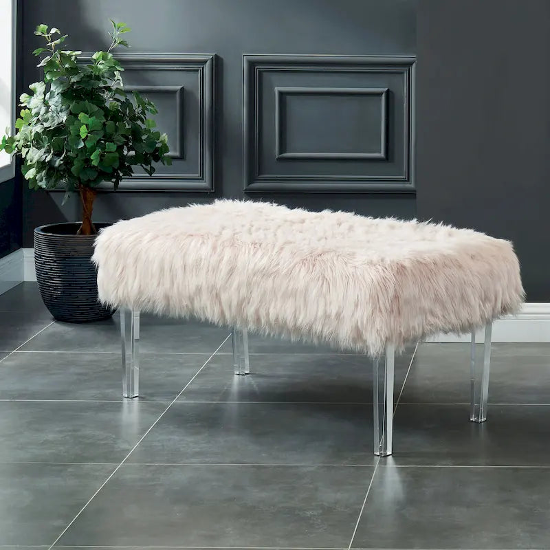 Andral Contemporary Faux Fur Upholstery Entryway Bench by Silver Orchid