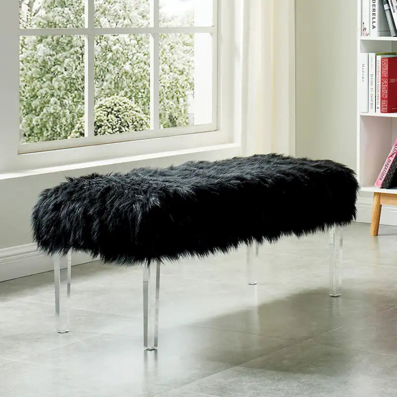 Andral Contemporary Faux Fur Upholstery Entryway Bench by Silver Orchid