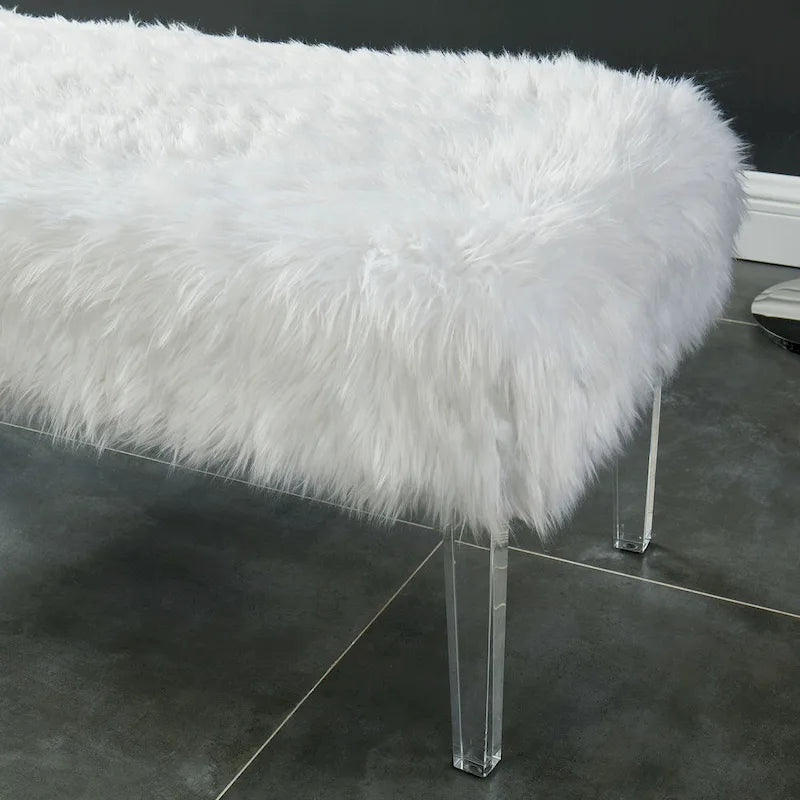 Andral Contemporary Faux Fur Upholstery Entryway Bench by Silver Orchid