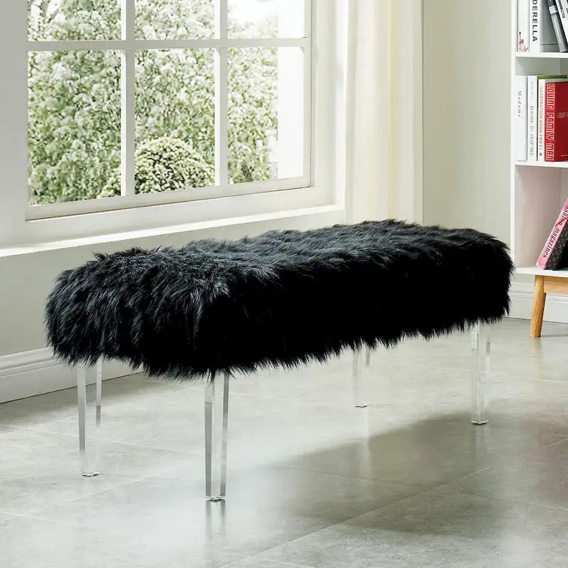 Andral Contemporary Faux Fur Upholstery Entryway Bench by Silver Orchid