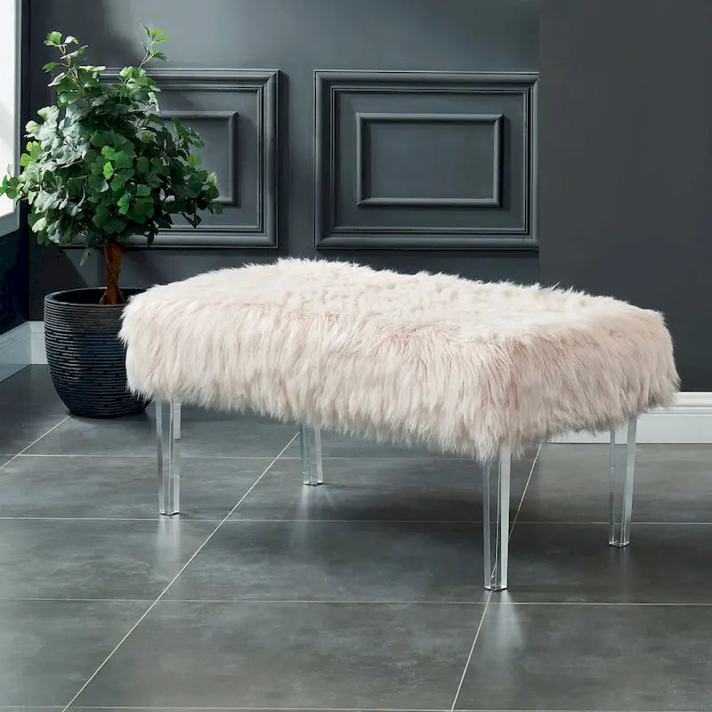 Andral Contemporary Faux Fur Upholstery Entryway Bench by Silver Orchid
