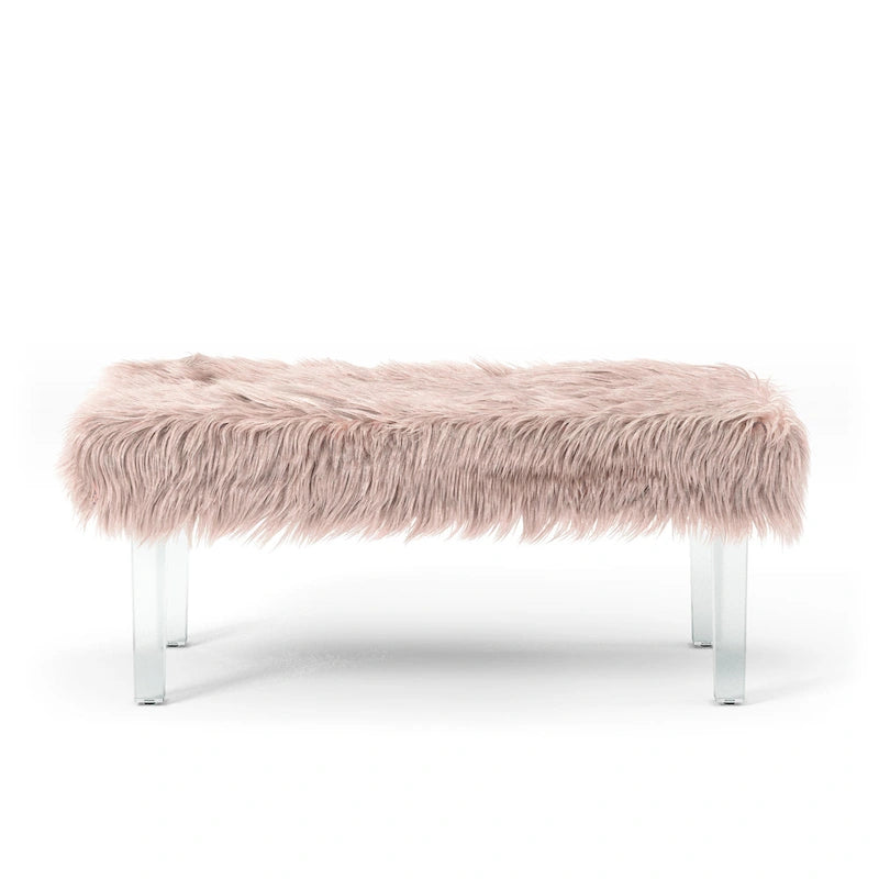 Andral Contemporary Faux Fur Upholstery Entryway Bench by Silver Orchid