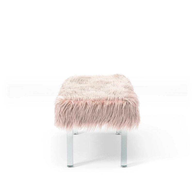 Andral Contemporary Faux Fur Upholstery Entryway Bench by Silver Orchid