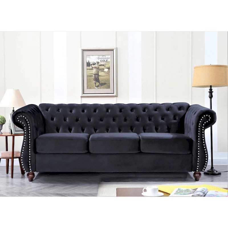 Kemos Velvet Chesterfield 2-Piece Set-Chair and Sofa
