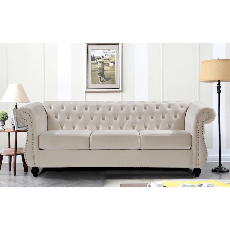 Kemos Velvet Chesterfield 2-Piece Set-Chair and Sofa