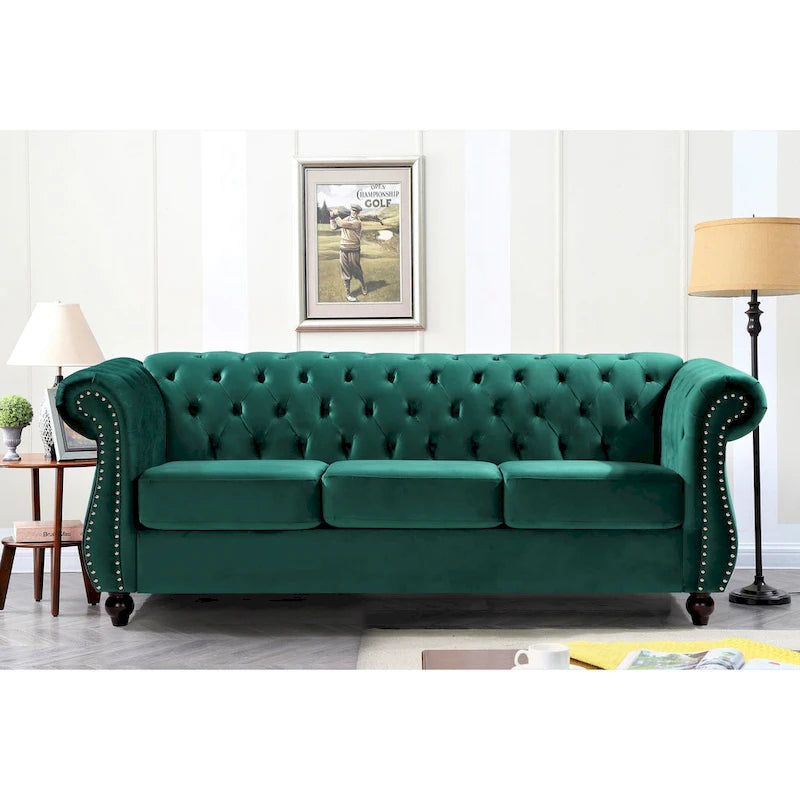 Kemos Velvet Chesterfield 2-Piece Set-Chair and Sofa
