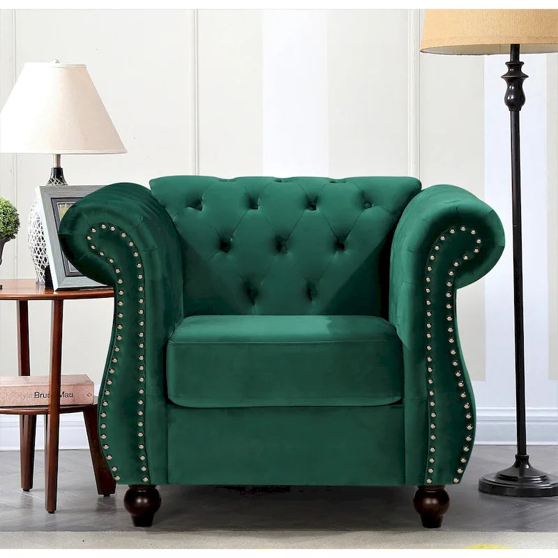 Kemos Velvet Chesterfield 2-Piece Set-Chair and Sofa