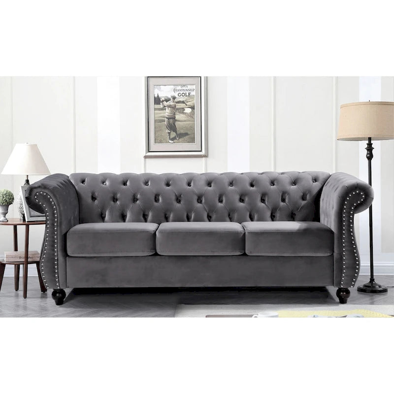 Kemos Velvet Chesterfield 2-Piece Set-Chair and Sofa