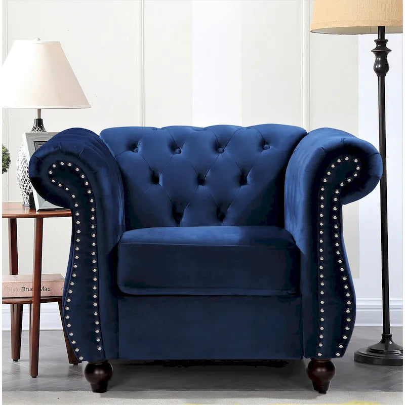 Kemos Velvet Chesterfield 2-Piece Set-Chair and Sofa