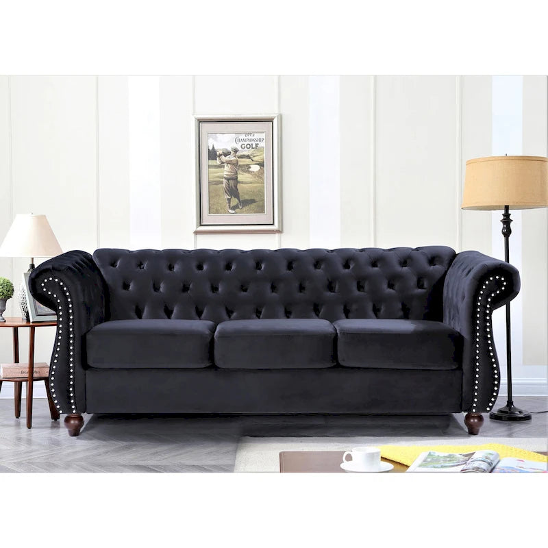 Kemos Velvet Chesterfield 2-Piece Set-Chair and Sofa