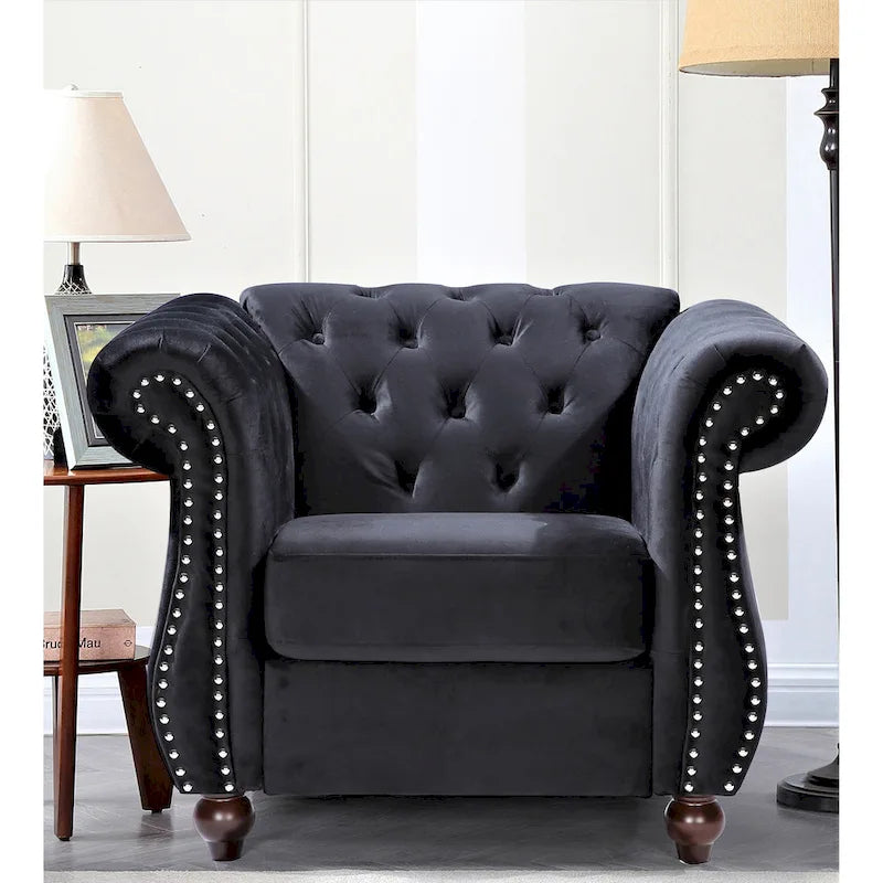 Kemos Velvet Chesterfield 2-Piece Set-Chair and Sofa