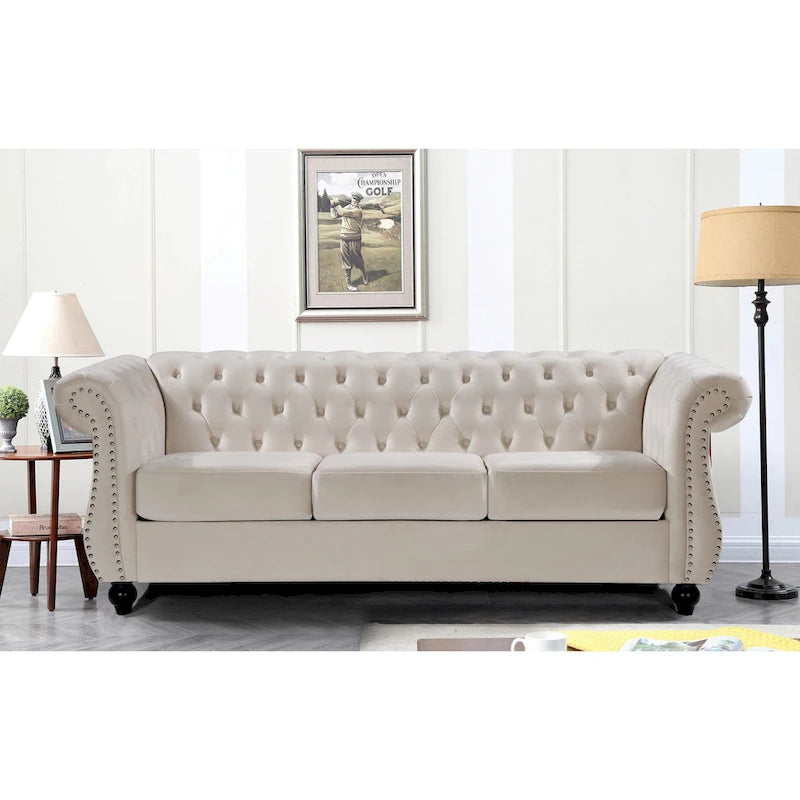 Kemos Velvet Chesterfield 2-Piece Set-Chair and Sofa