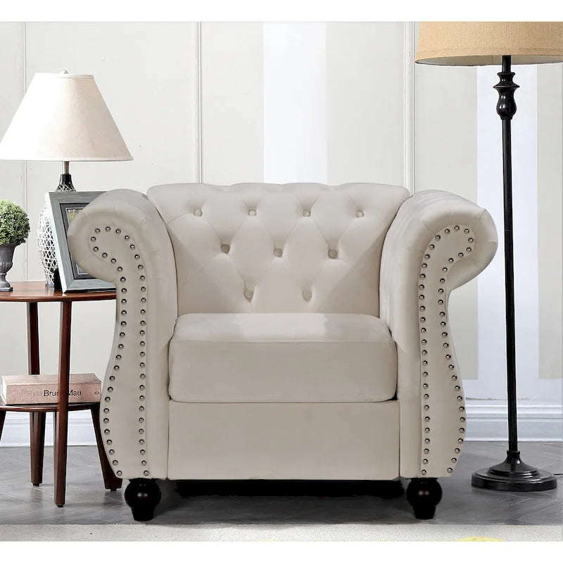 Kemos Velvet Chesterfield 2-Piece Set-Chair and Sofa