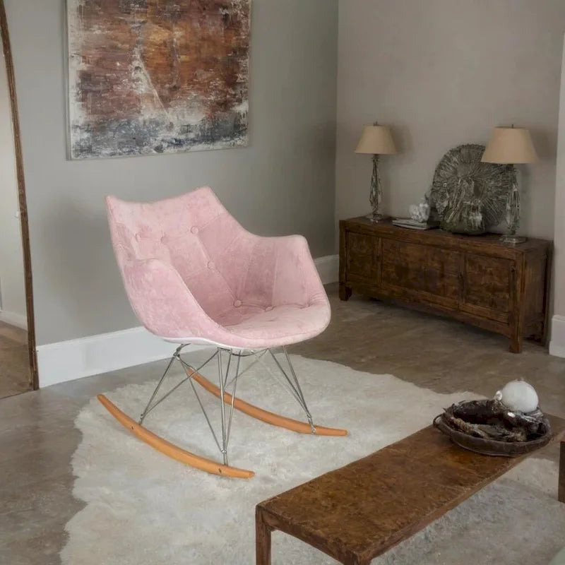 Willow Modern Velvet Upholstered Rocking Nursery Chair - Mid Century Accent Armchair for Home Living Bedroom Indoor & Outdoor