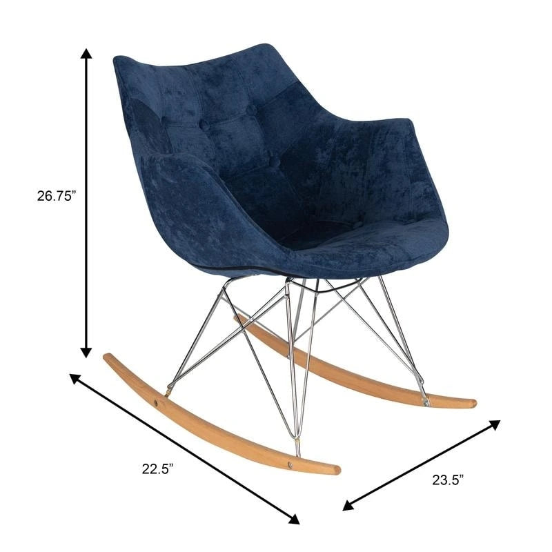 Willow Modern Velvet Upholstered Rocking Nursery Chair - Mid Century Accent Armchair for Home Living Bedroom Indoor & Outdoor